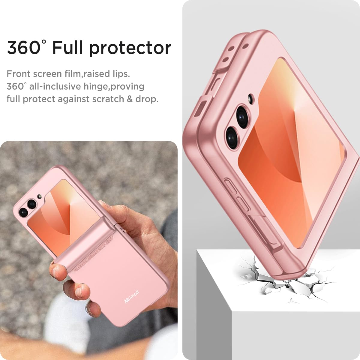 Miimall Custodia sottile per Samsung Z Flip 6 con pellicola protettiva, custodia per Galaxy Z Flip6 con protezione per cerniera Supporto ricarica wireless opaca carina custodia per telefono da donna