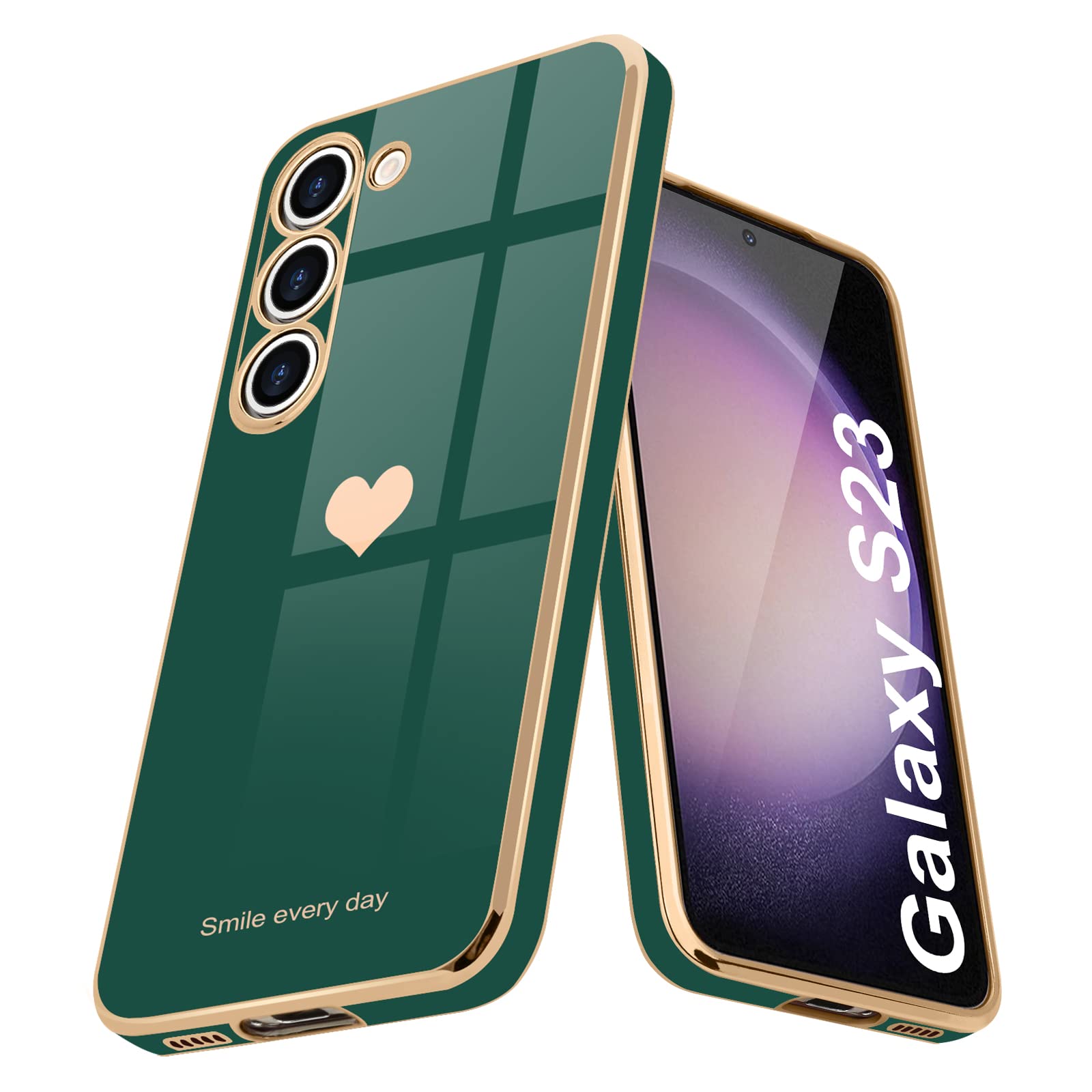 Teageo Kompatibel mit Samsung Galaxy S23 Hülle, Süße Herzmuster Mädchen Handyhülle Luxuriös Galvanisierte Glitzer Weich TPU Kameraschutz Kratzfest Stoßfest Schutzhülle für Galaxy S23 Schutzhülle