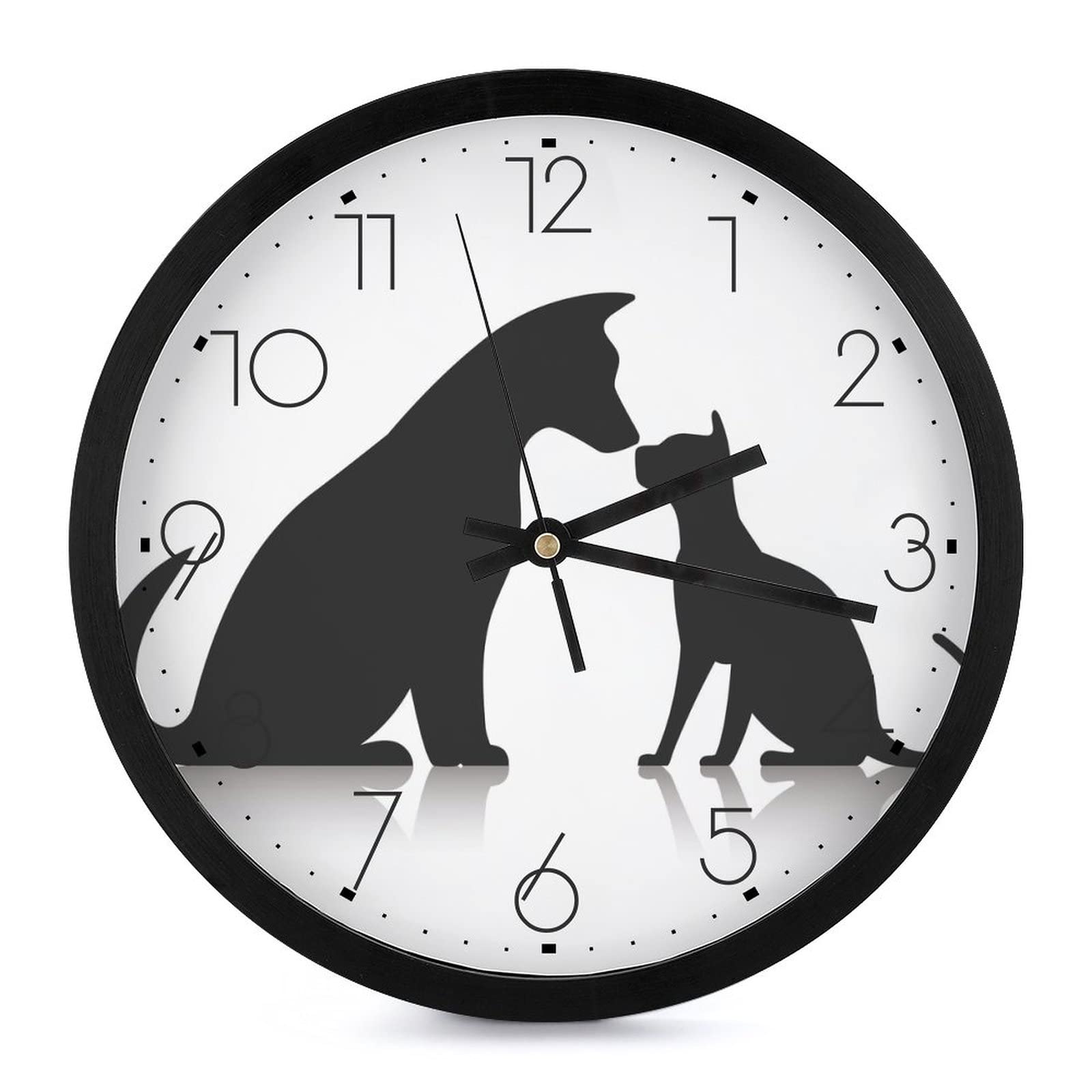 Pendule murale silencieuse chiens chats pour chambre sans bruit