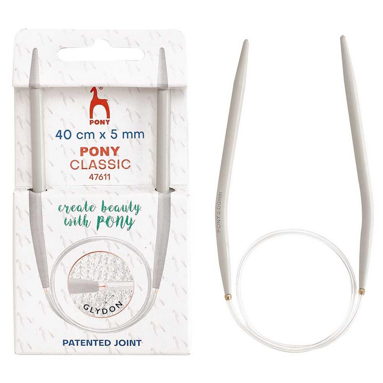 Pony - Pony Classic Aluminium (40cm, 5.00mm) Circular Knitting Needle - 1 Piece, Light Grey