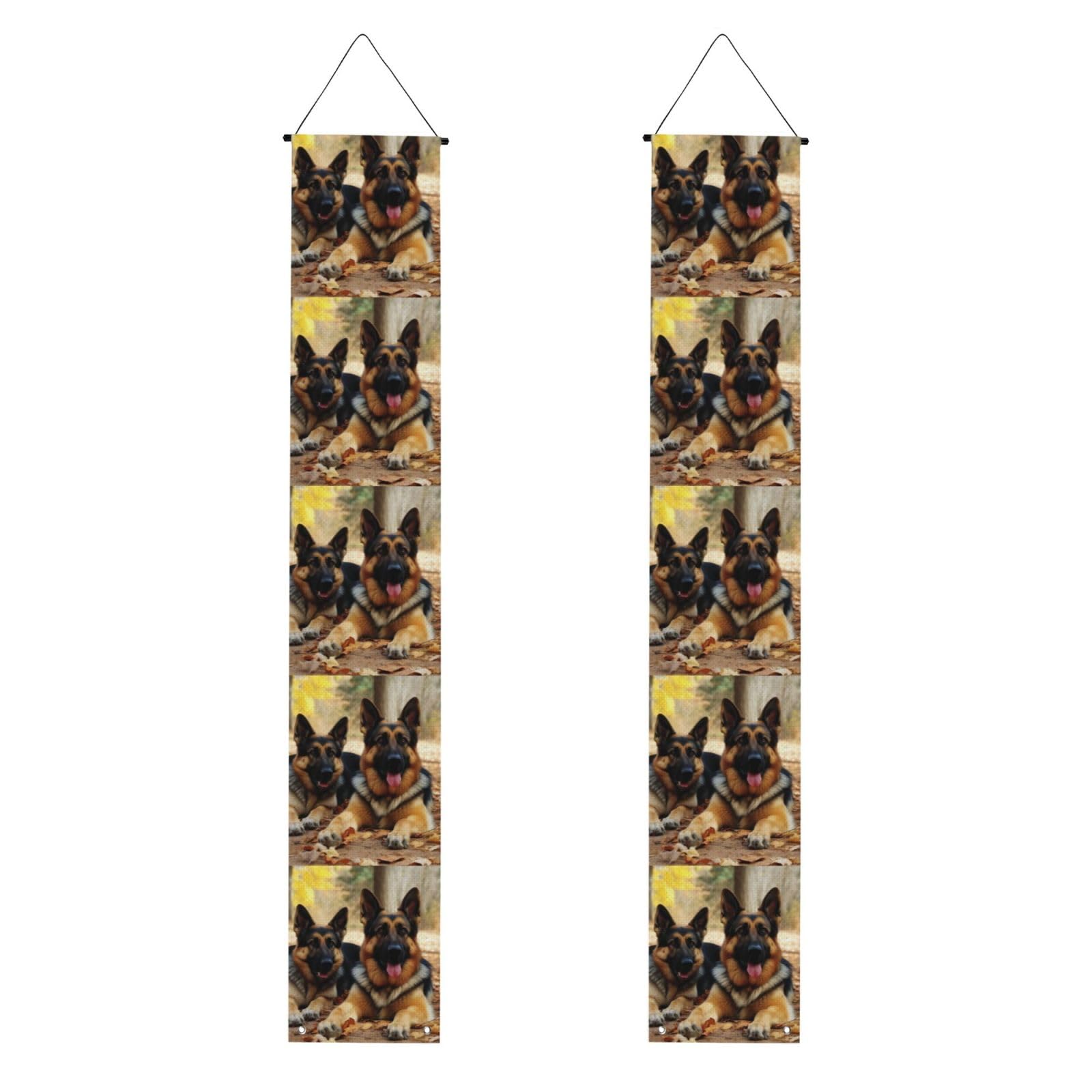 German Shepherd Dog Porch Banner 2PCS, Summer Hanging Flag Party Porch Sign Front Door Hanging Decorations for Indoor Outdoor Holiday Yard Decor Wall Backdrop 71 x 12 Inch