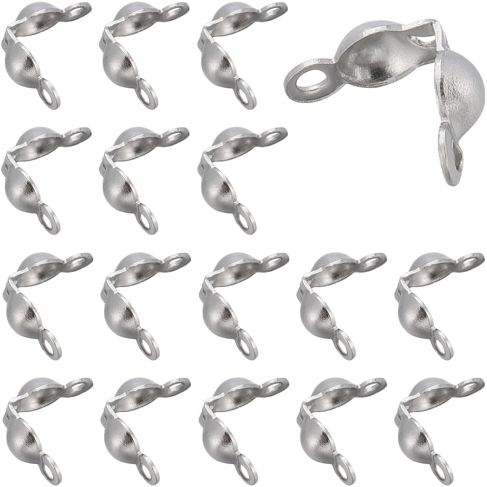 2mm Crimp Beads Beebeecraft 1 Box 300Pcs Silver Crimp Bead Covers Metal 304 Stainless Steel 4mm Cover Secure Clamshell Fold Over End Caps Loose Open Beads Tips For Jewelry Making Bracelet Necklace