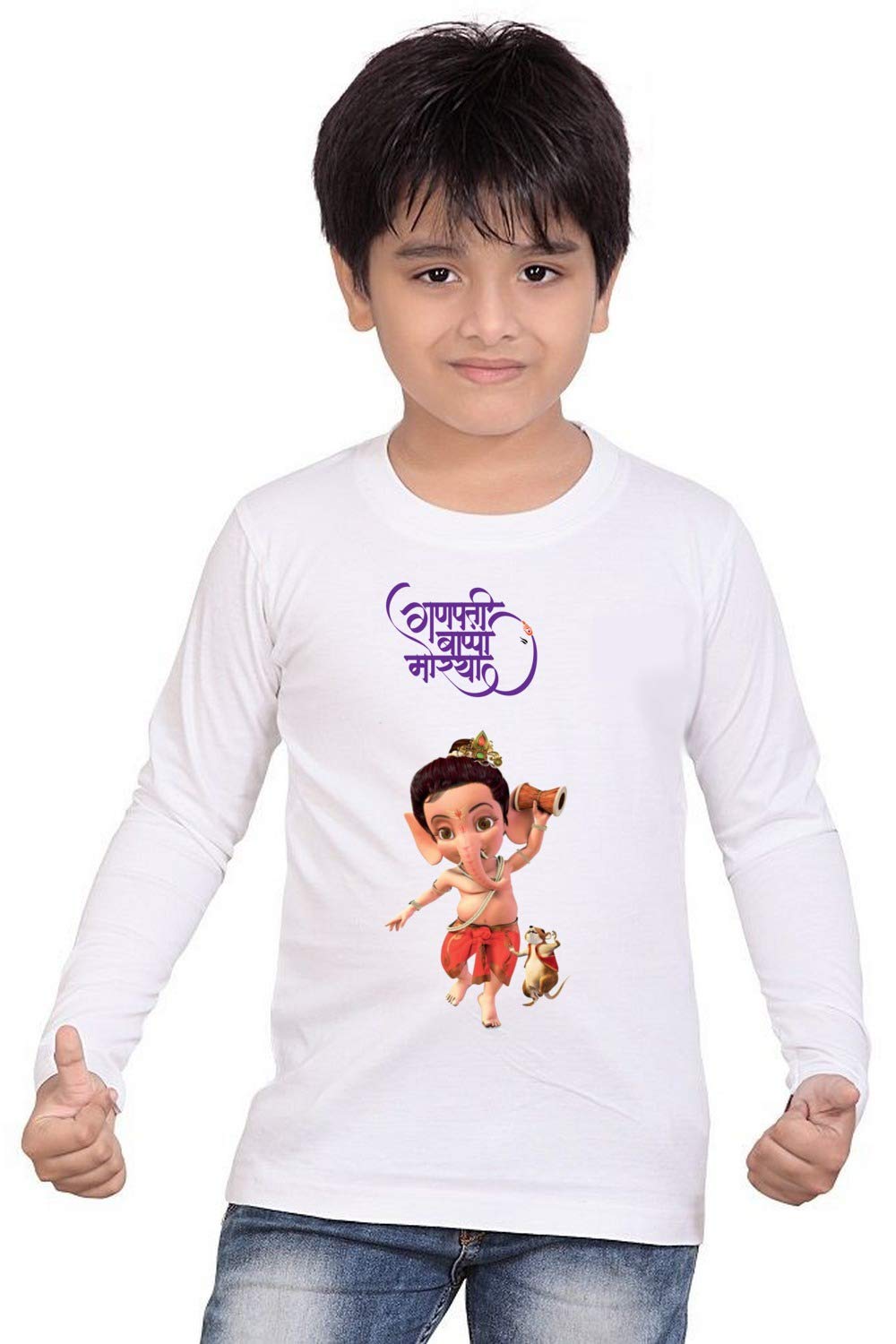PrintmateKanha Krishna Bal Gopal Kanhaiya Janmashtami Nand Lal Makhan Chor Polyester Sports Wear Round Neck Kids Unisex Full Sleeve T-Shirt Dress White