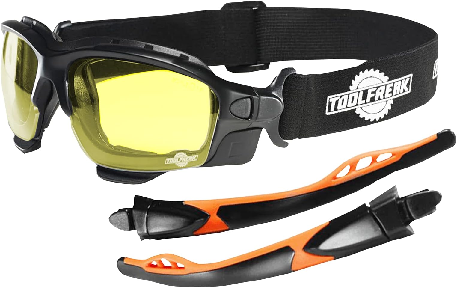Spoggles Safety Glasses HD Yellow Polycarbonate Lens, Impact Protection, Foam Padded, ANSI Z87 Rated, Head Strap and Carry Pouch