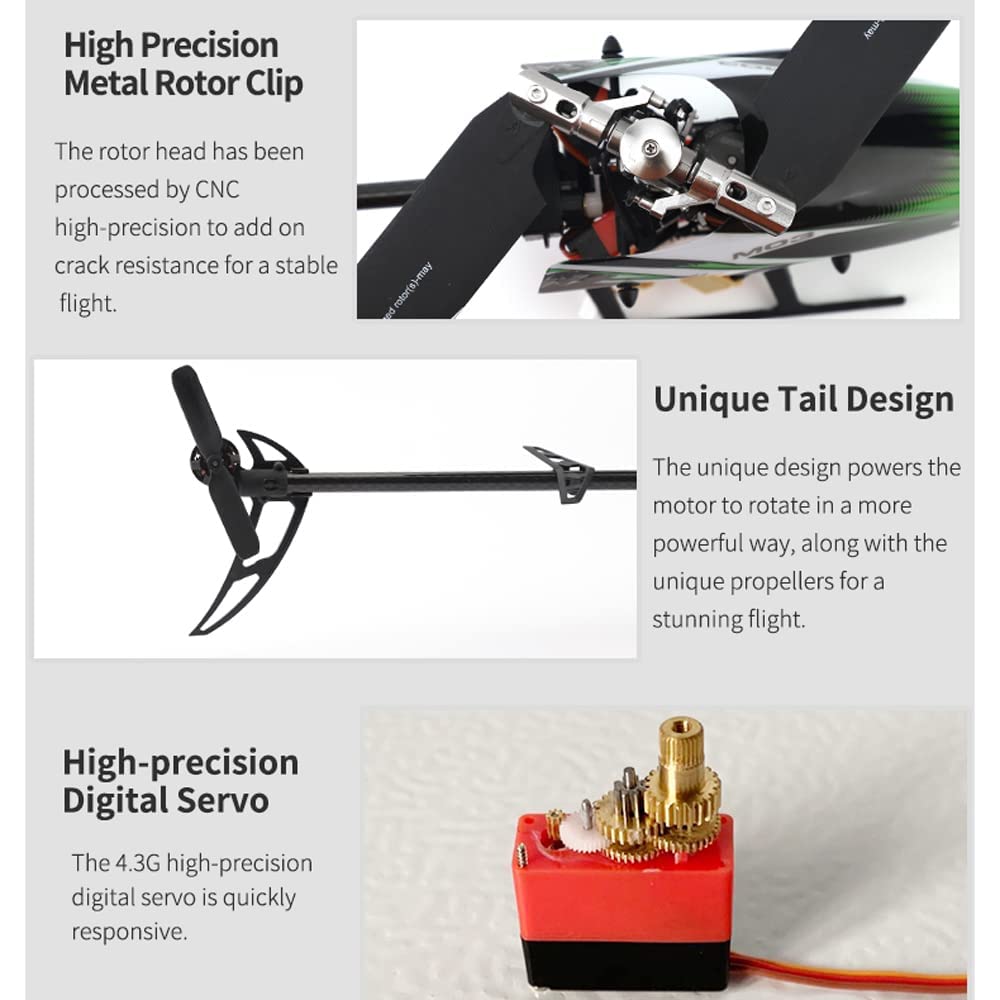 GuyAna Helicóptero RC de Doble Motor sin escobillas para Adultos, helicóptero de Control Remoto de 6 Canales 2,4 GHz 3D y 6G de una Sola hélice sin alerones con giroscopio de 6 Ejes, avió