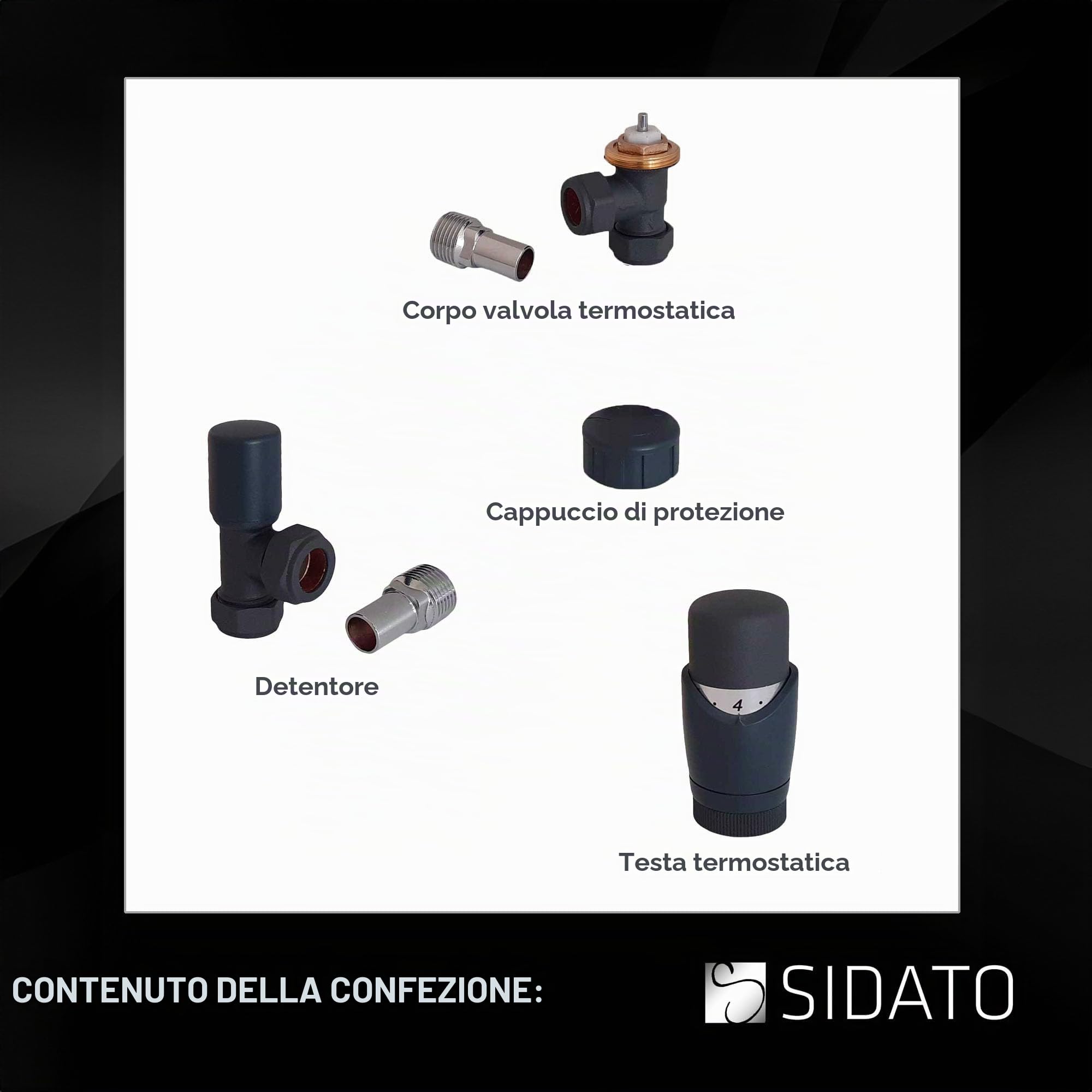 Caldo - Set di valvole termostatiche per radiatore verticale, valvole per radiatore angolate con valvola TRV angolare e detentore
