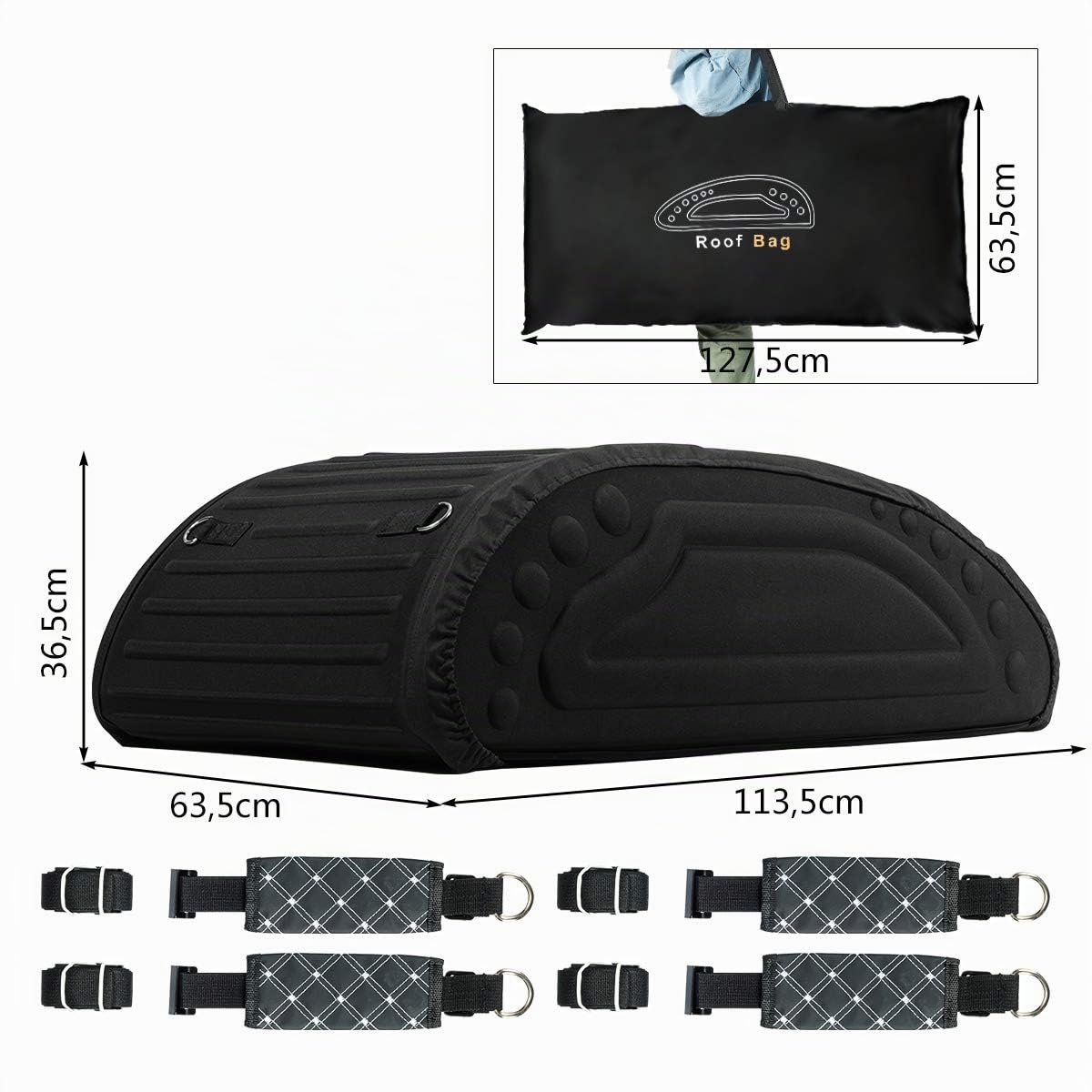 DREAMADE Sac de Toit Voiture Pliable en PE avec Capacité 400L, Coffre de Toit pour Véhicule Résistant aux Intempéries, avec Sangles Réglables et Sac de Rangement en Nylon, Noir