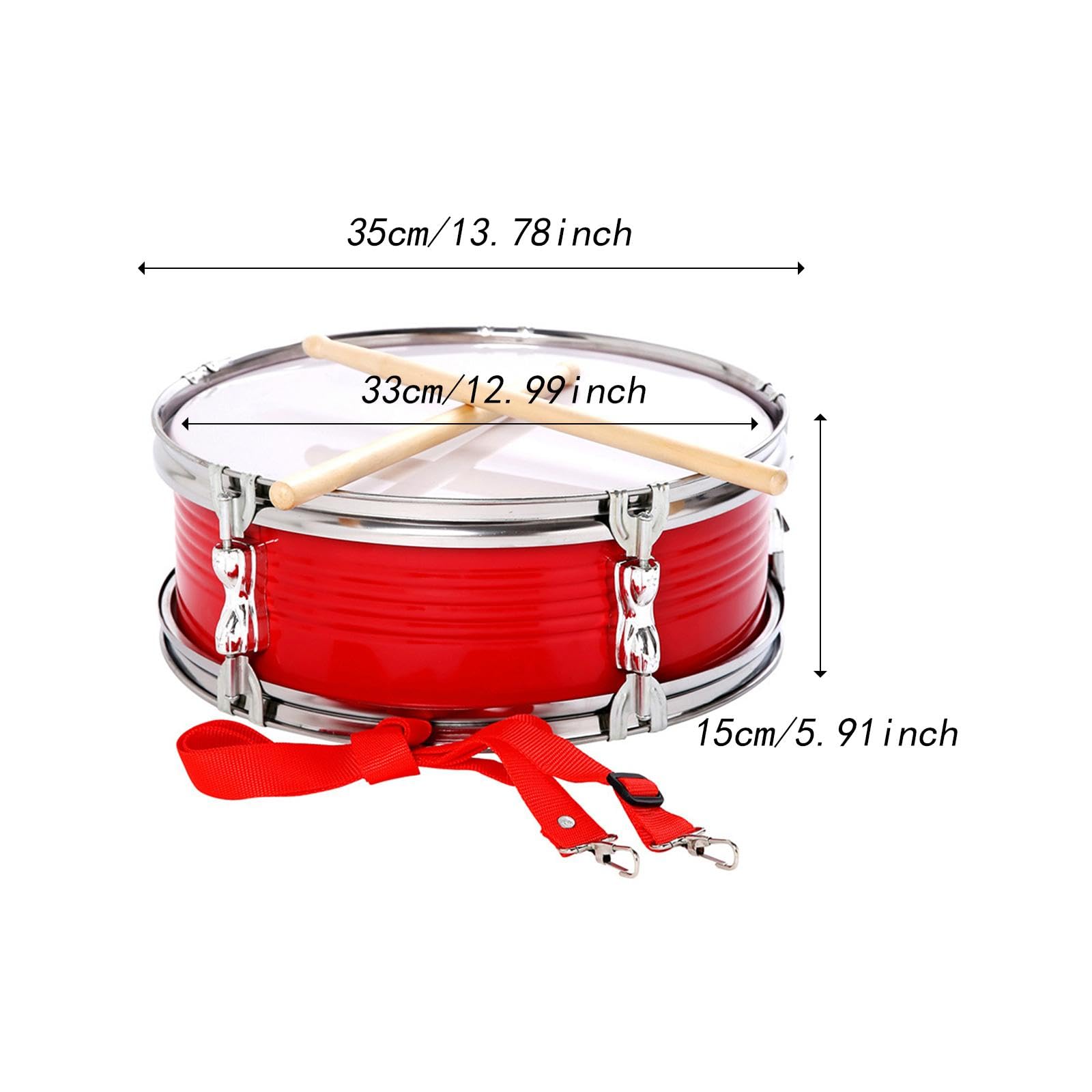 Colcolo Tambor de caja de 13 pulgadas con baquetas y correa de hombro ajustable, juguete educativo con borde de acero inoxidable, tambor musical para