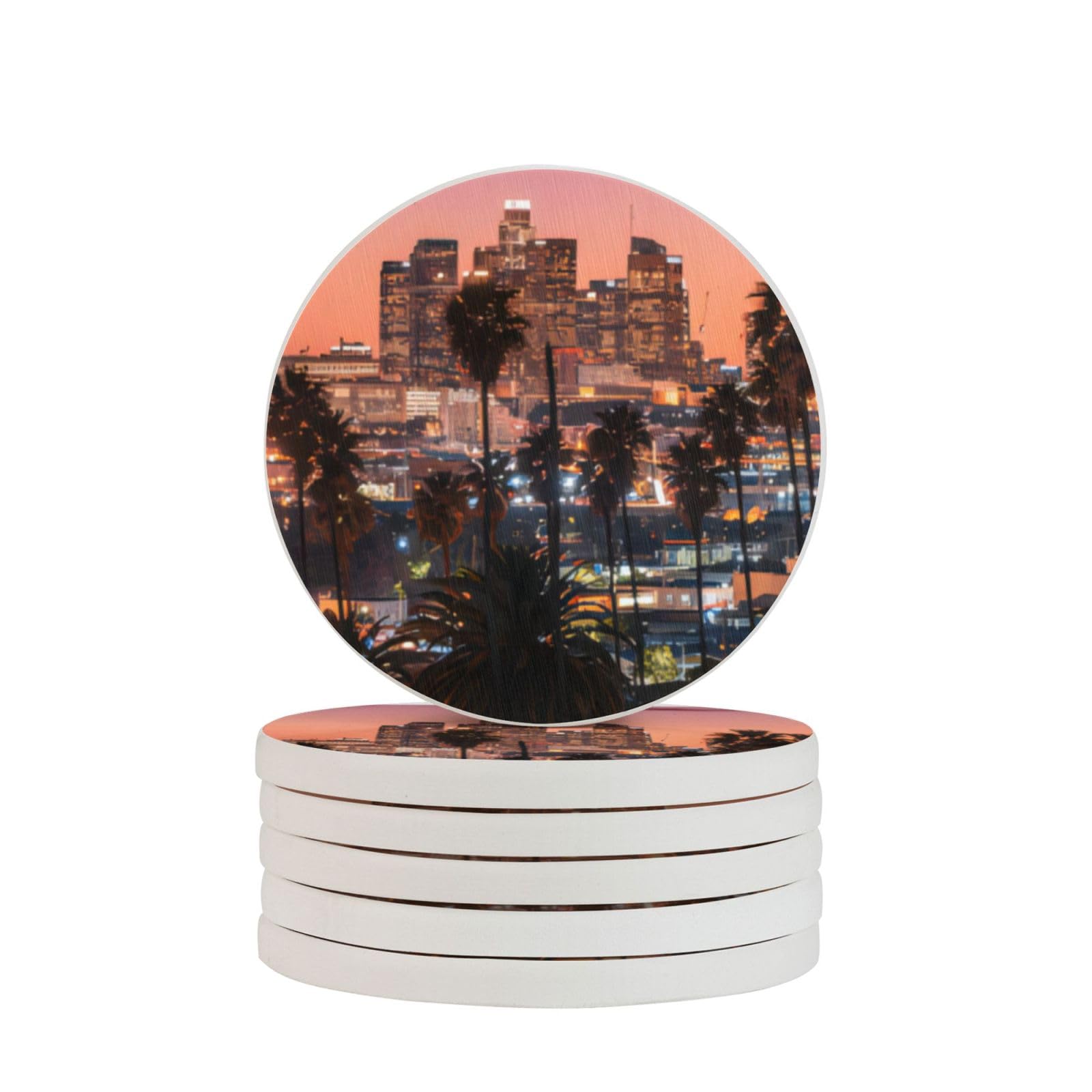 Dessous-de-verre diatomite rond imprimé Los Angeles motif palmier absorbant