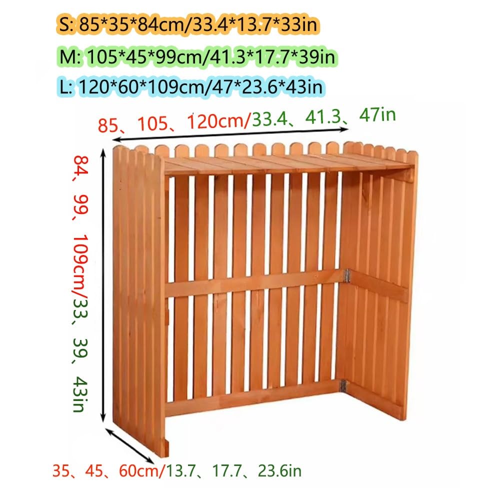 Zewnętrzny drewniany pokrowiec na klimatyzator, wytrzymały ekran jednostki AC, stylowa półka ekspozycyjna na rośliny na zewnątrz, brązowa 85 x 35 x 84 cm, ochrona przed warunkami atmosferycznymi