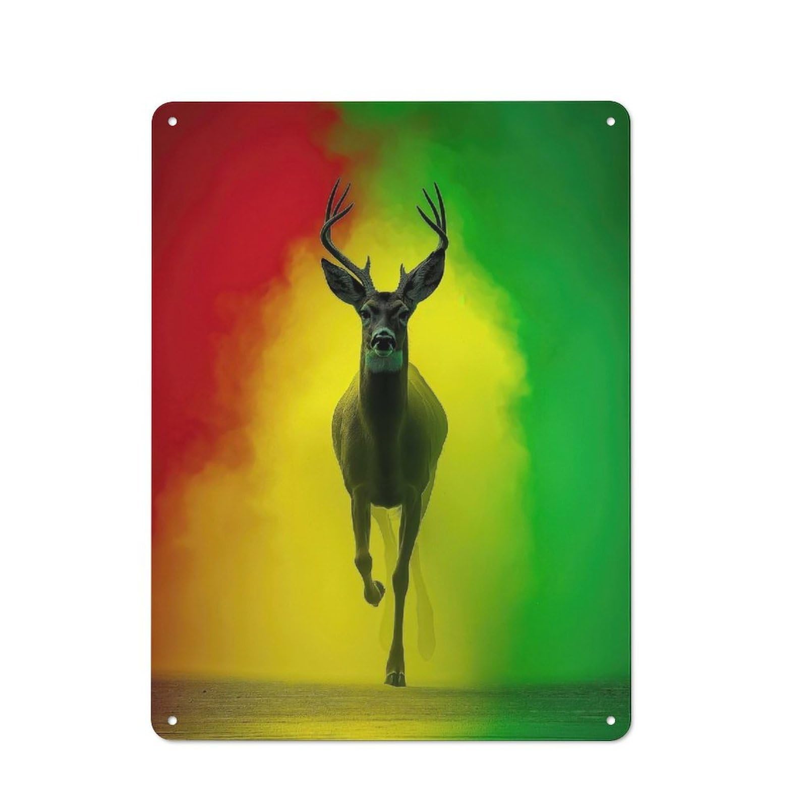 Junmoney Deer In Rasta Colors For Café Or Restaurant, Vintage Metal Sign 40X30cm, For Vintage Wall Decor Fans, For Cafés, Pubs And Restaurants