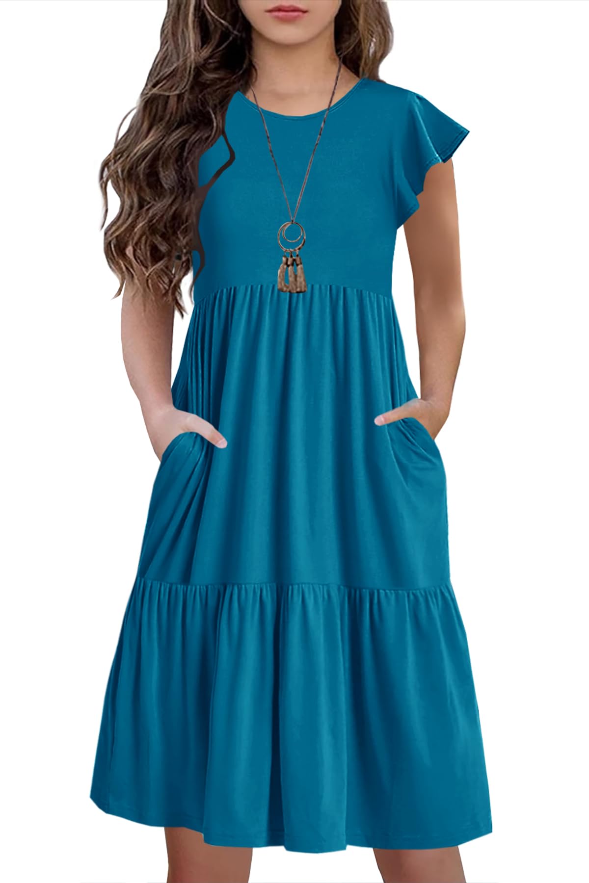 HOSIKA Girls Summer Ruffle Short Sleeve Short Dress