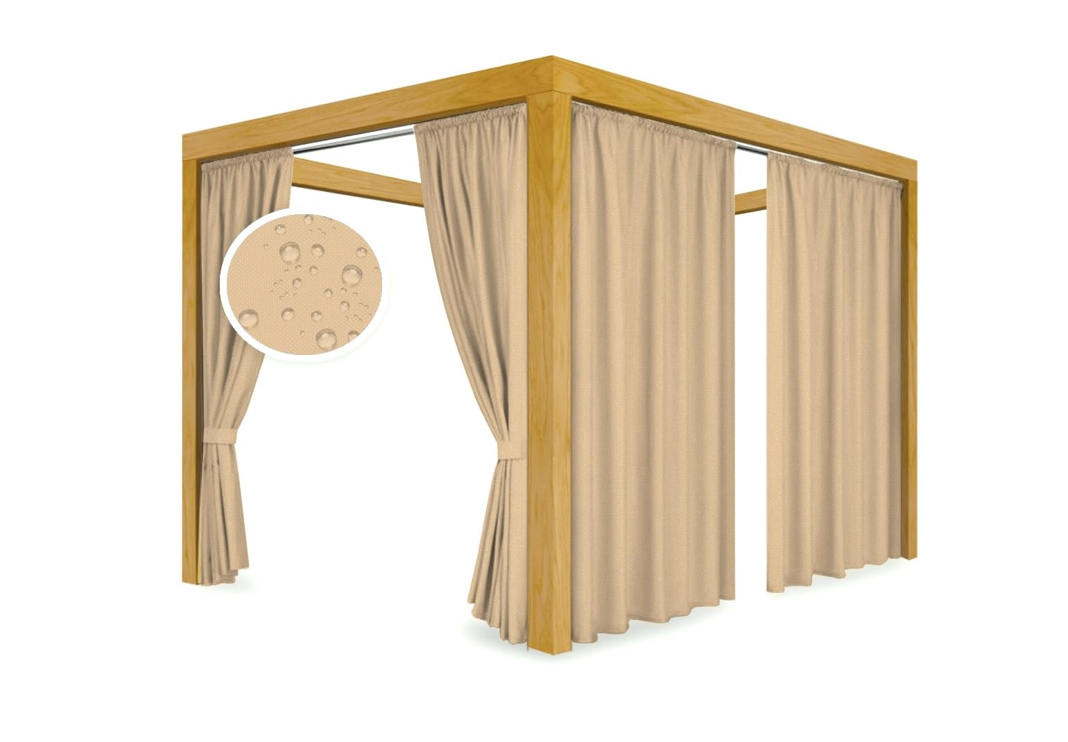 Terrassenvorhang mit Tunnelzug, Wasserdichter Gartenvorhang für Terrasse, Balkon, Pergola & Pavillon, Schutz vor Regen & Wind, Beige, 220 x 155 cm, 2 Stück