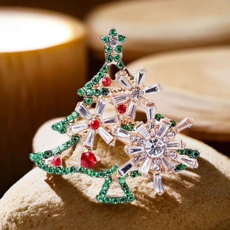 Image of Christmas Brooch Pins Crystal Christmas Tree Snowflake Jingle Bell Reindeer Enamel Brooches Holiday Party Gift for Women