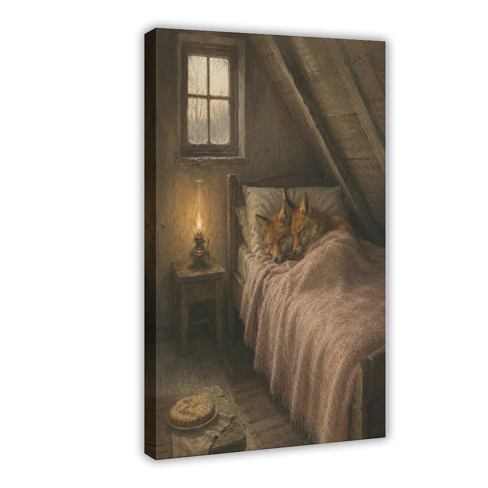 W7c8u2x3 Frame-Style-1 Fox Sleeping In Attic Bedroom Canvas Wall Art, Hallway