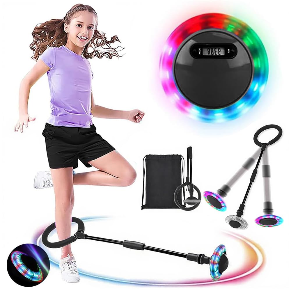 MEISHANG Swing Wheel mit Lichtrad,Swing Wheel mit Zähler,Springring Fußkreisel Kinder,Kinder Blinkender Springring,Faltbarer Blinkender Sprungball,Geschenke für Mädchen 3+ Jahre(Schwarz/B)