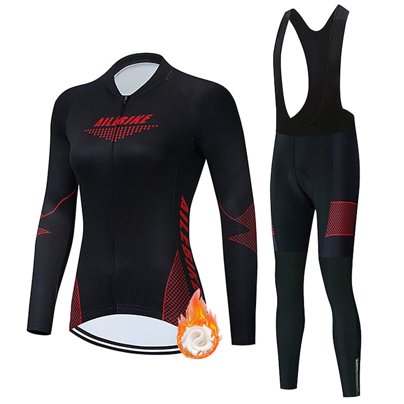 Completo Ciclismo Donna Invernale Maglia Ciclista Manica Lunga Abbigliamento MTB Bici,Tuta da Bicicletta Termico Vello Giacca e Pantaloni Salopette con 19D Imbottiti Gel,Jersey da Corsa Strada(8,S)