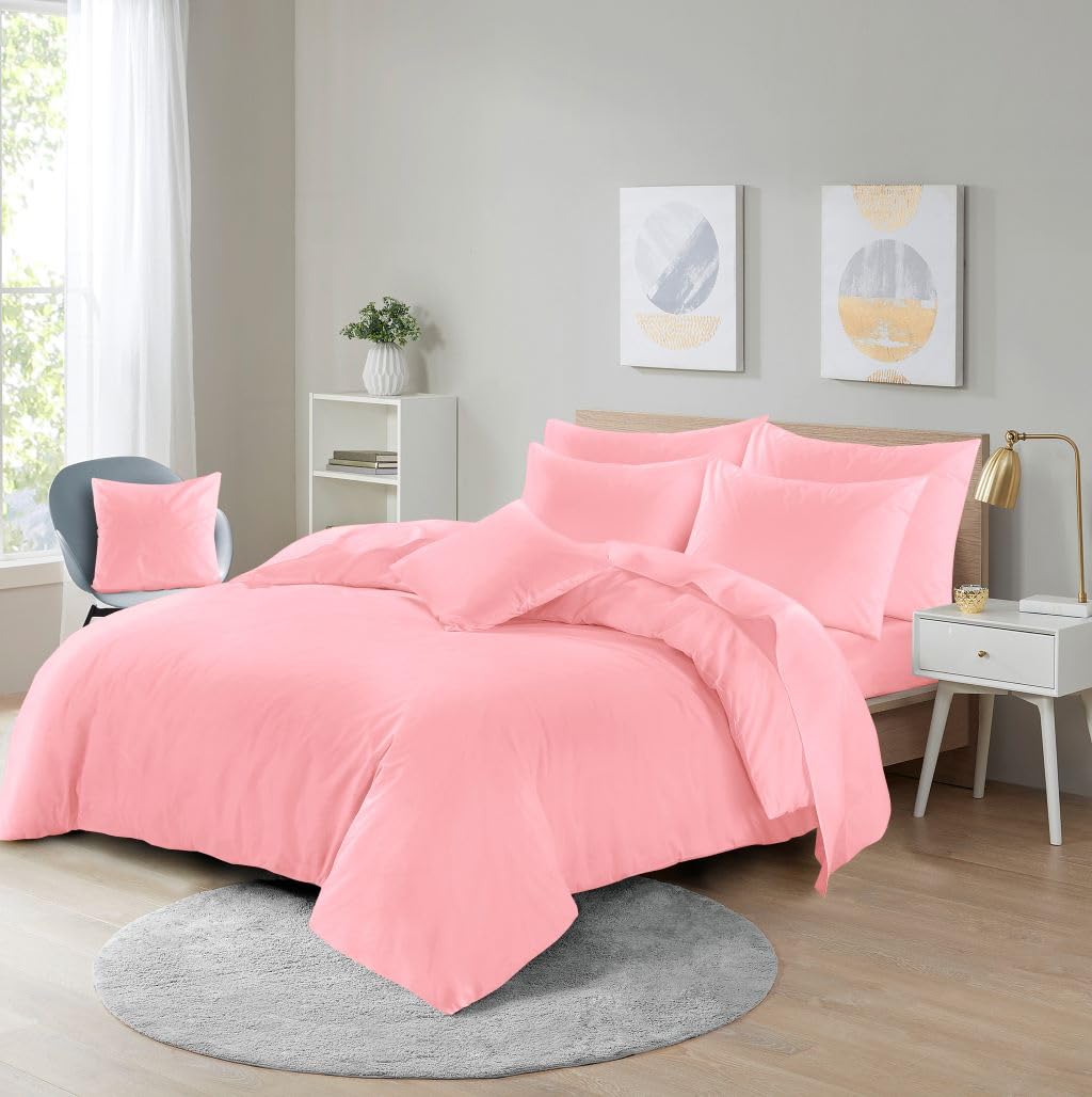 Microfibre Duvet Cover Set, Ultra Soft Bedding, 100% Polyester (Pink, Single)