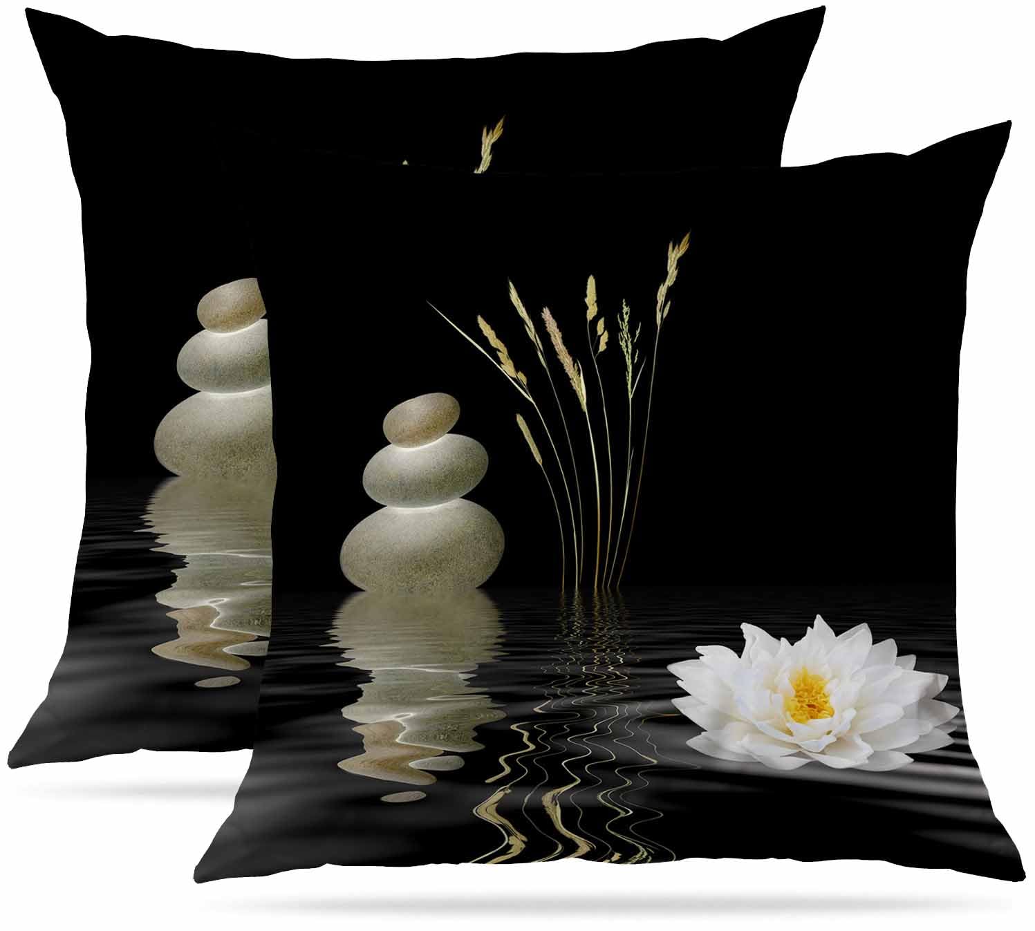 Zovinex Zen Stone Cushion Covers 40 X 40 Cm Set Of 2 Pack Soft Short Plush Decorative Square Throw Pillow Case Pillowcases For Sofa Bedroom Outdoor Home Office Car Decor With Invisible Zipper