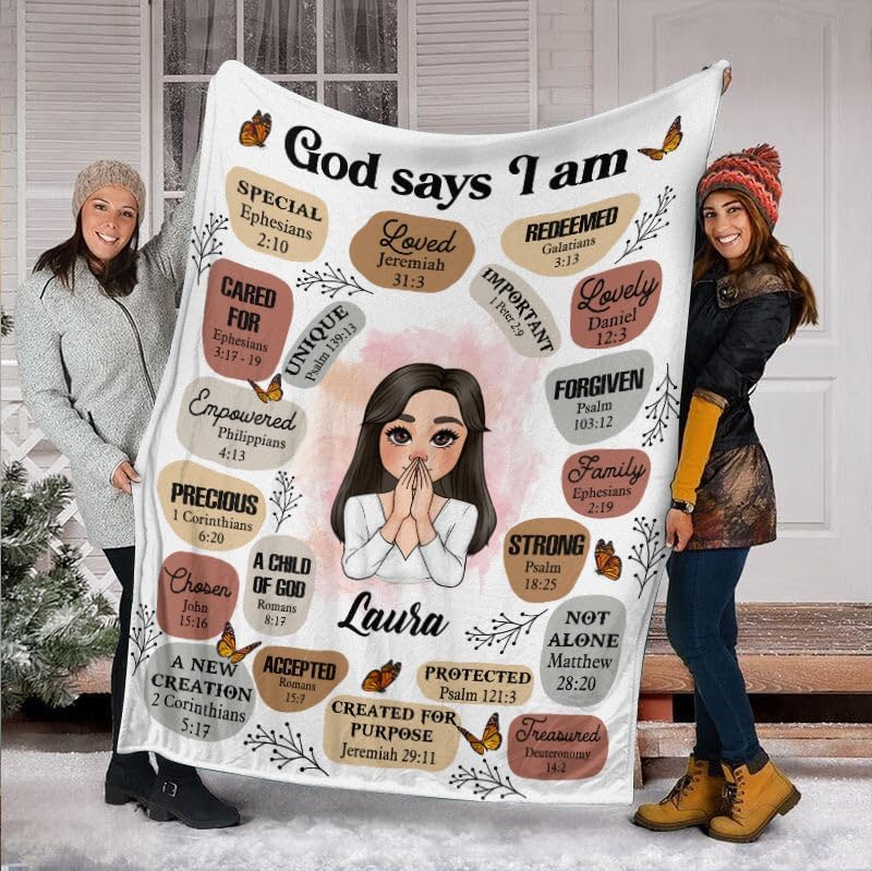 Miniatura 3 de Manta personalizada con texto en inglés "God Says I Am, manta de afirmación cristiana, regalo significativo para ti, novia, hija, hermana, mamá,
