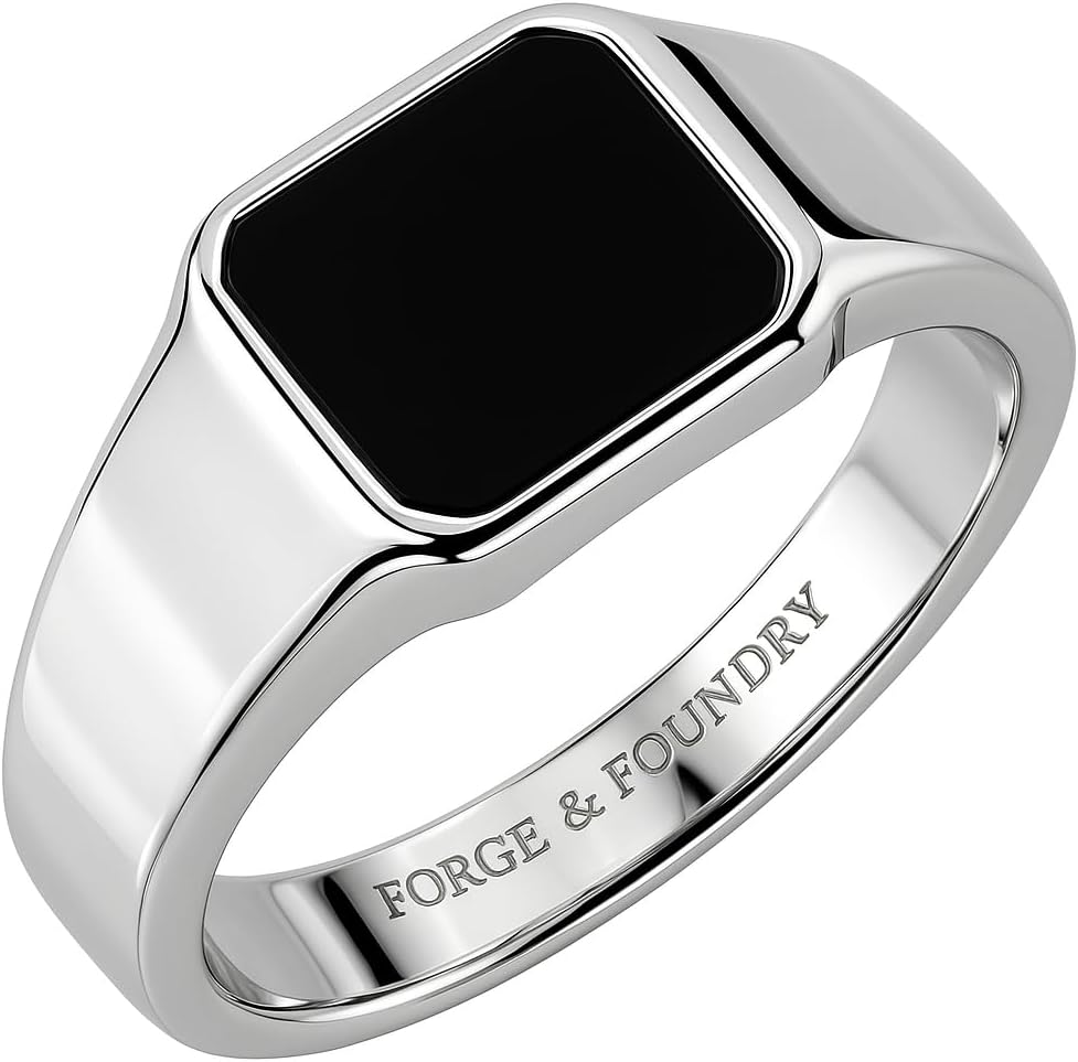 Forge & Foundry Men's Stainless Steel and Black Onyx Gemstone Signet Ring | The Gentleman's Ring