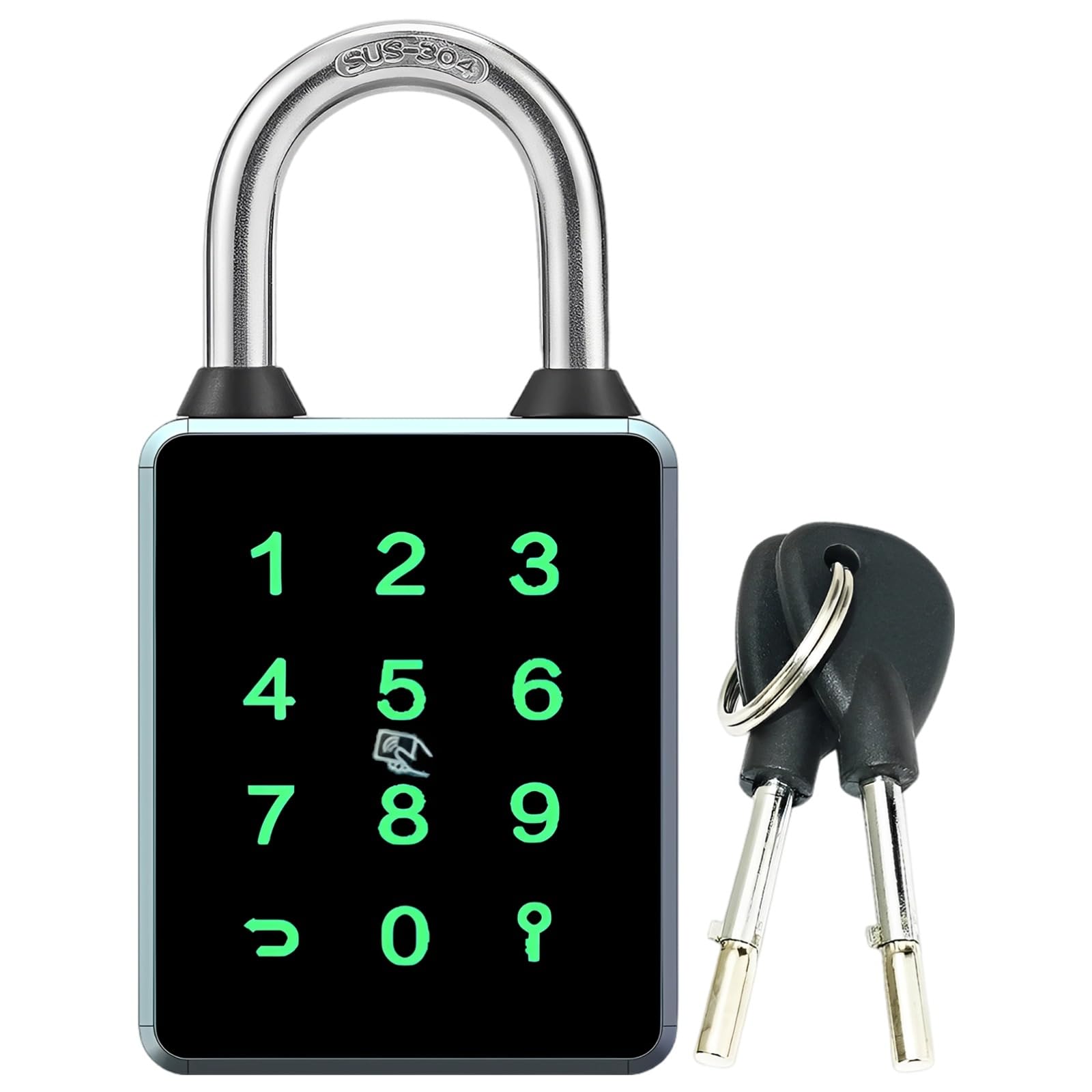 Candado inteligente, azul grisáceo, control inalámbrico de aplicación, desbloqueo de huellas dactilares y teclado, para uso en exteriores e interiores, acero inoxidable, aleación de metal, plástico
