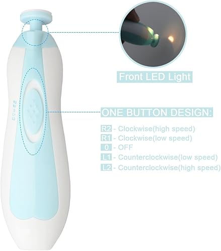 Miniatura 3 de Lima de uñas eléctrica para bebé, juego de manicura con cortaúñas, dedos de los pies, kit de cuidado de manicura para niños o mujeres, luz LED y 10