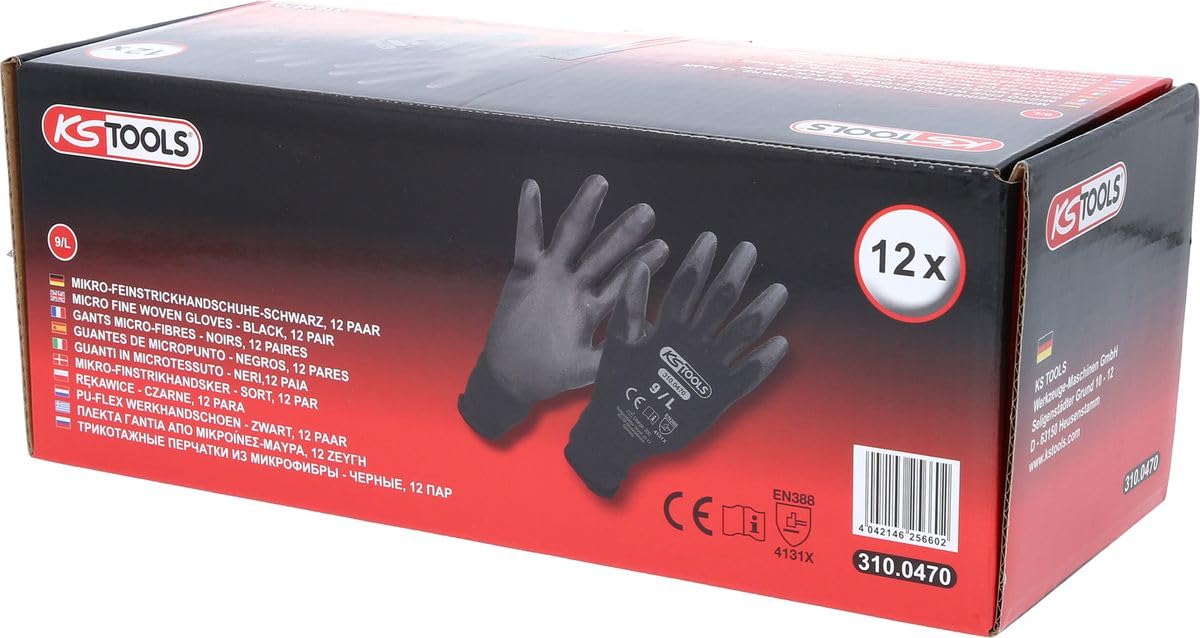 KS Tools 310.0470 Gants microfibres Taille L 12 paires Noir