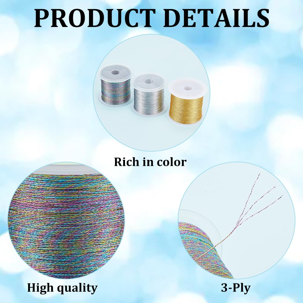 BENECREAT 3-Roll Metallic Cord Set - Gold, Silver, & Colored Polyester Thread, 328 Yards Total For Jewelry & Crafts - View #7
