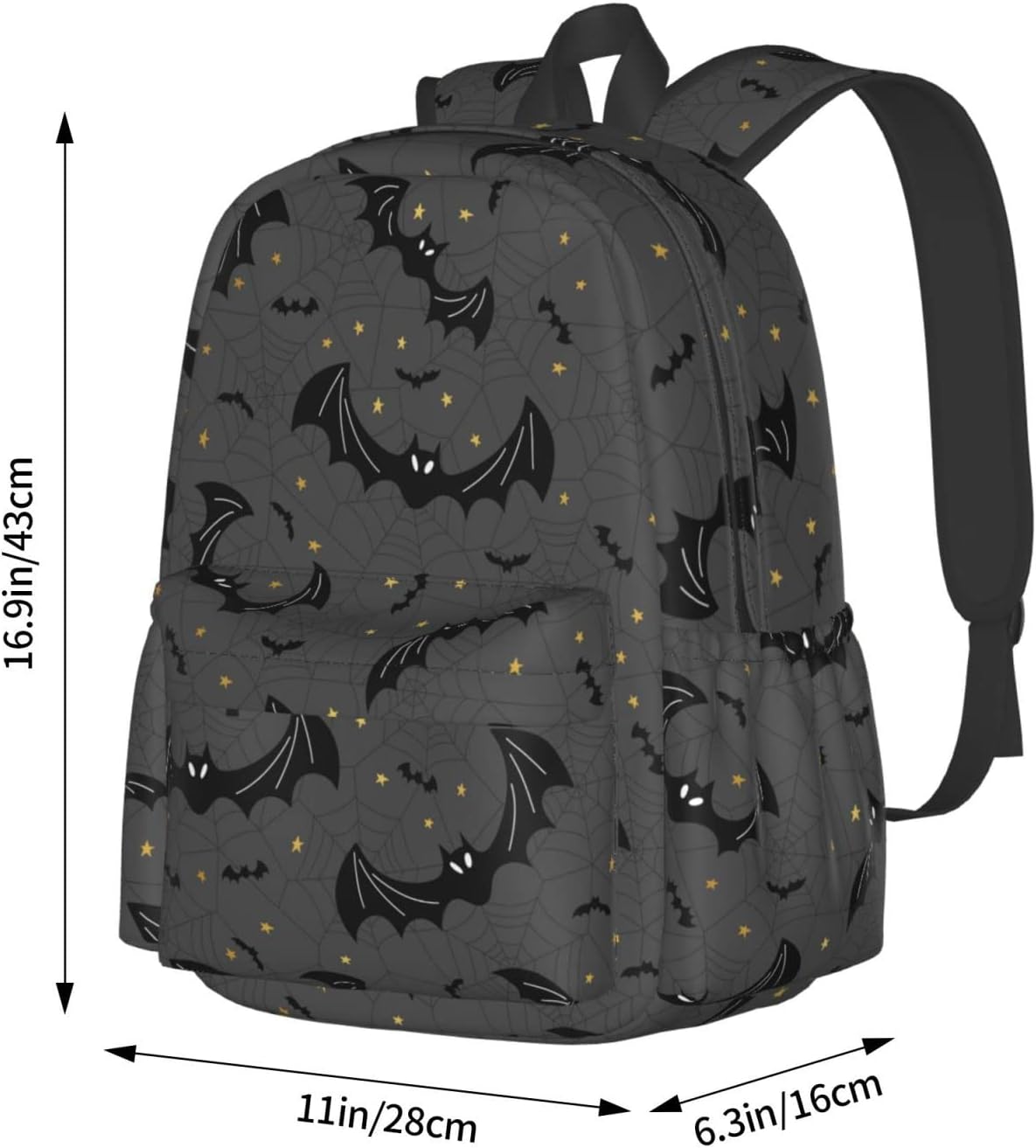 Black Bats Spider Web Large Capacity Backpack Lightweight Personalized Laptop Bag Tablet Travel School Bag with Multiple Pockets