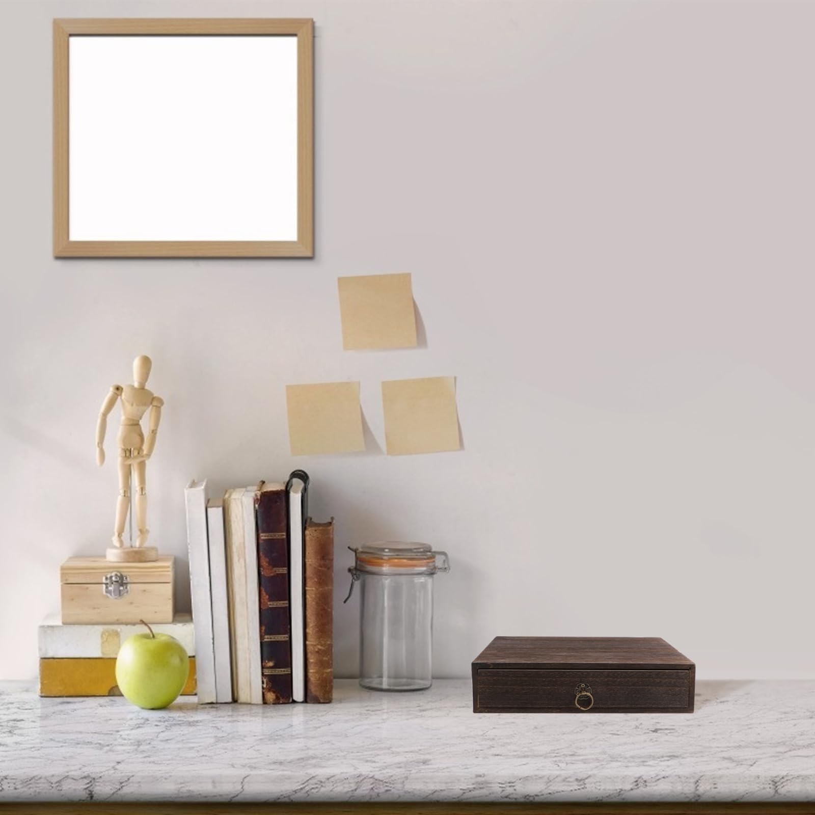 Organizador de Escritorio Caja de Almacenamiento de Madera Cajón Pequeño Retro y Anilla para Ambiente y Uso Cómodo Hogar