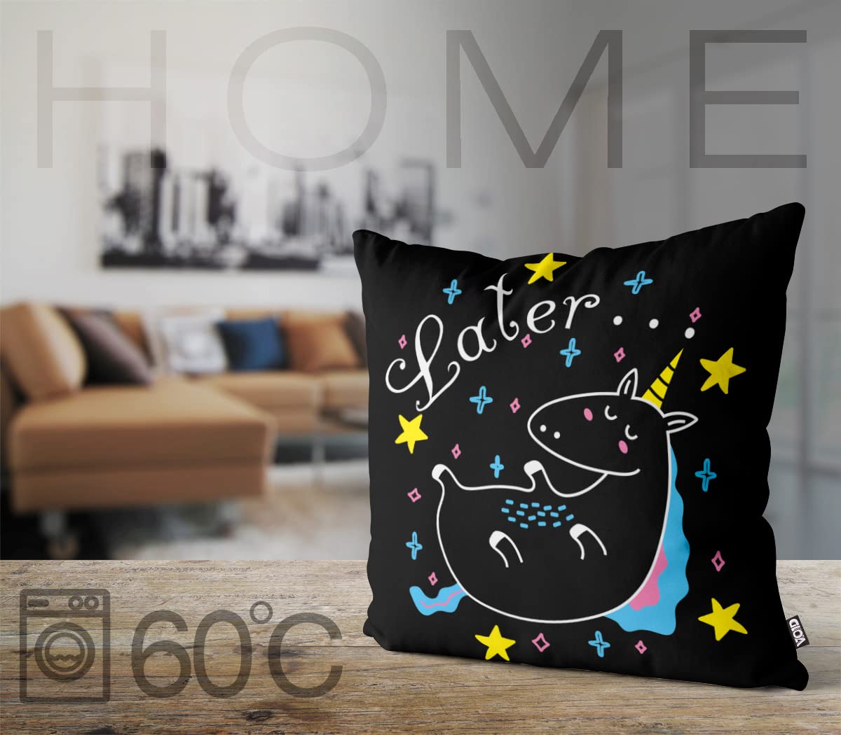 VOID Later Sleepy Unicorn poszewka na poduszkę z jednorożcem na poduszkę do użytku na zewnątrz, wymiary poduszki: 80 x 80 cm