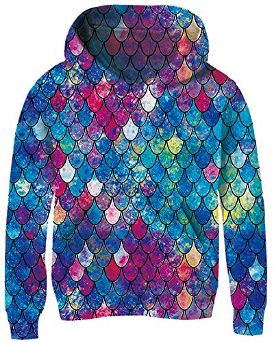 Teens Cool Mermaid Pullover Sweater for Girls Fasion Lavender Pink Blue Fish Scale Hoodies 13 14 Years Juniors 3D Print Starry Long Sleeve Spring Outfits Young Boys School Loose Fit Sports Sweatshirts