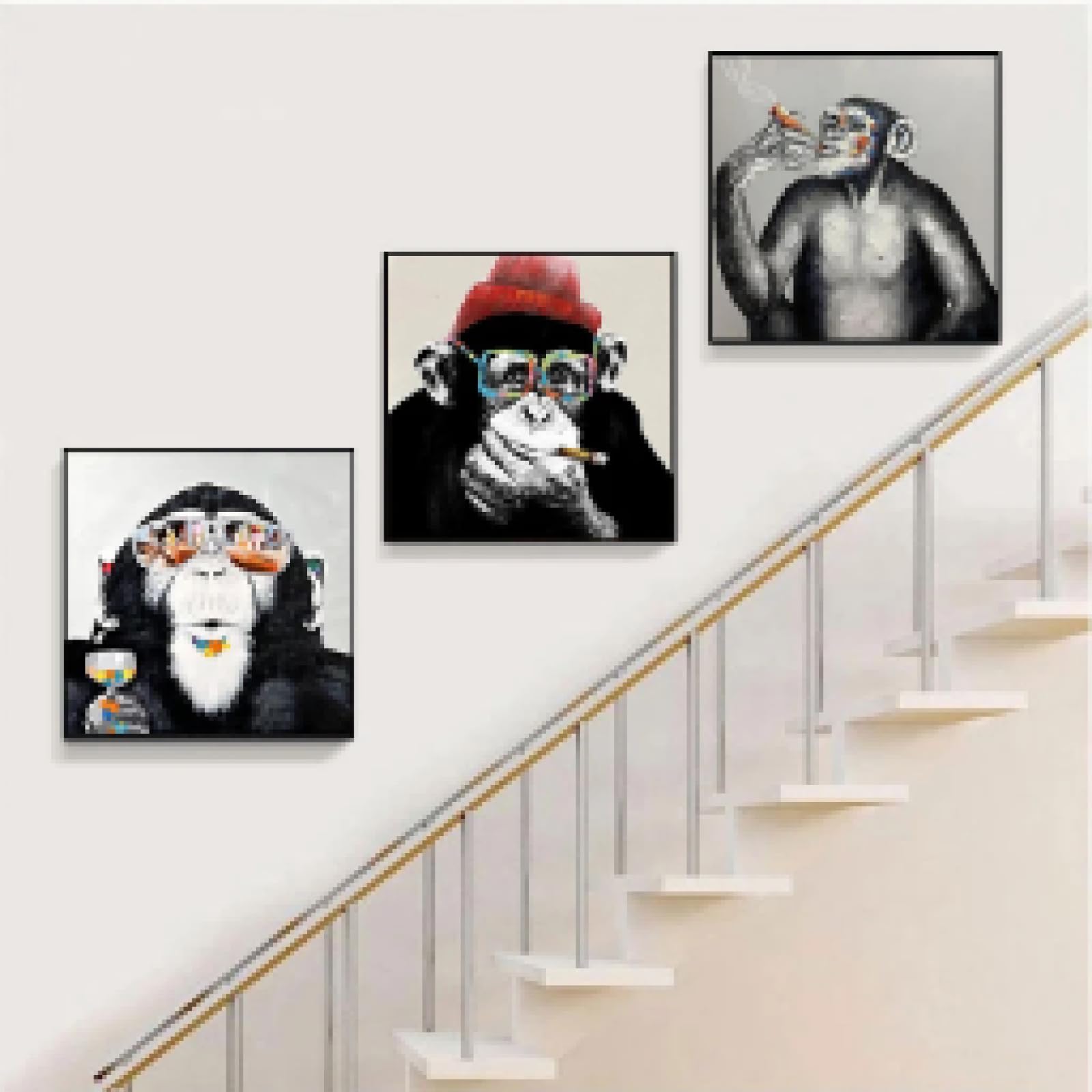 Peintures sur toile singe art mural salon triptyque de qualité - 8