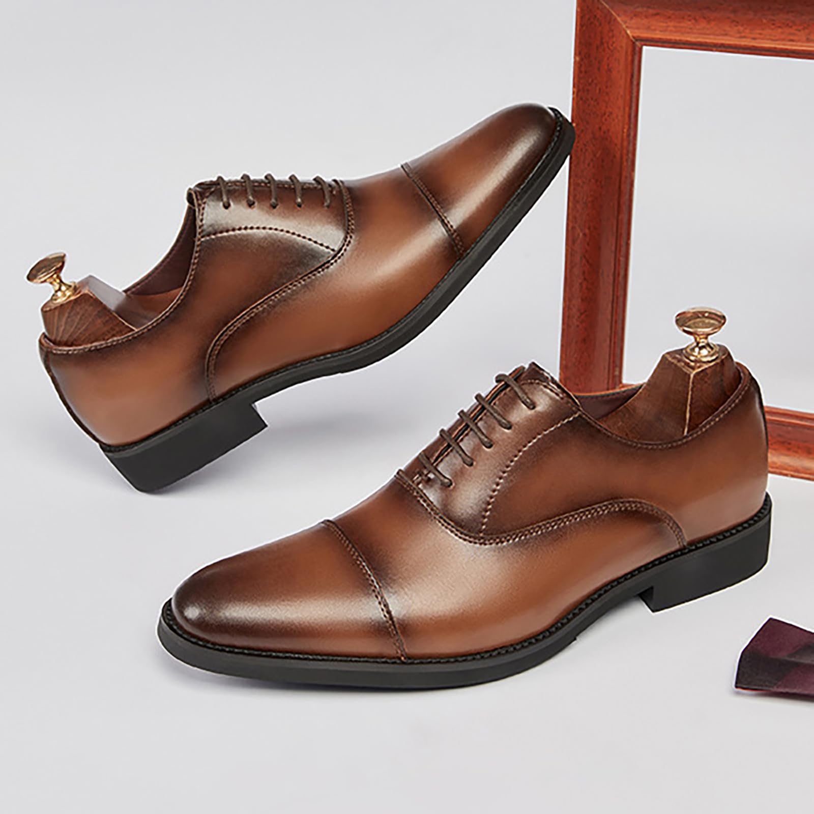 Scarpe Eleganti da Uomo, Derby Oxford per Feste di Matrimonio, Ufficio, Lavoro, Ballo di fine Anno, Classiche Stringate Antiscivolo,Marrone,43