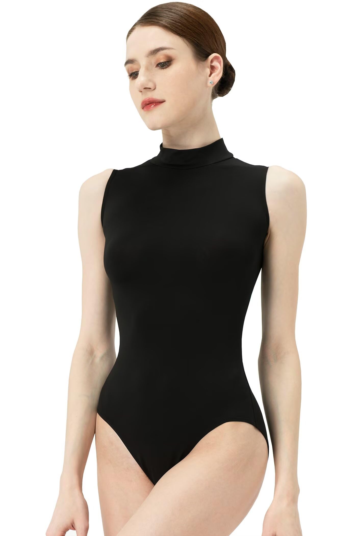 Maillot Ballet Adulto, Mujer Sin Mangas Cuello Alto Maillot Danza con Chasquido
