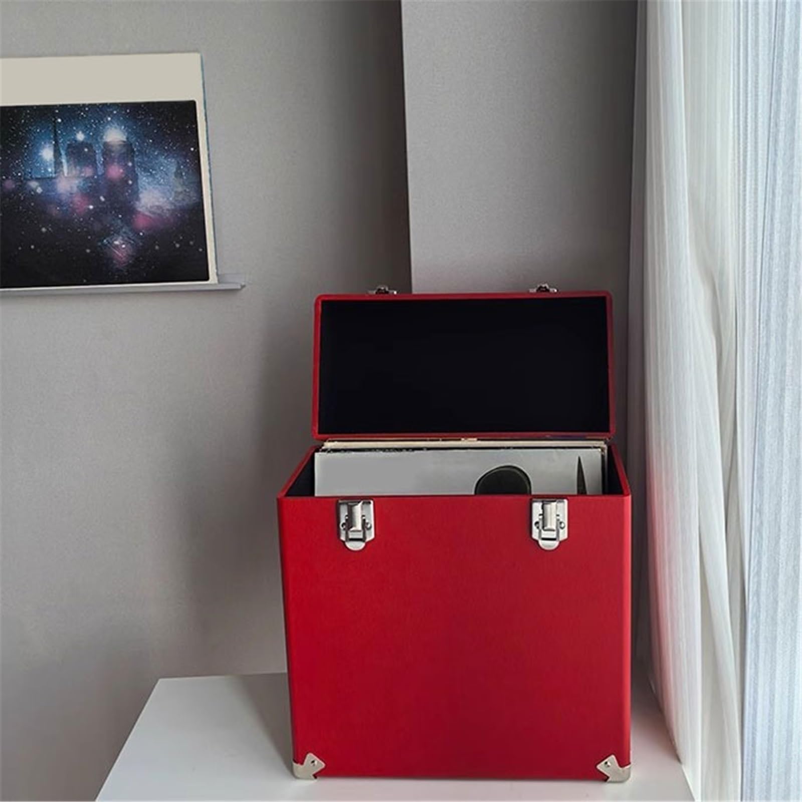 Porta CD da parete Custodia portatile in legno for dischi in vinile, multifunzionale, con superficie in pelle, for album CD Documentazione