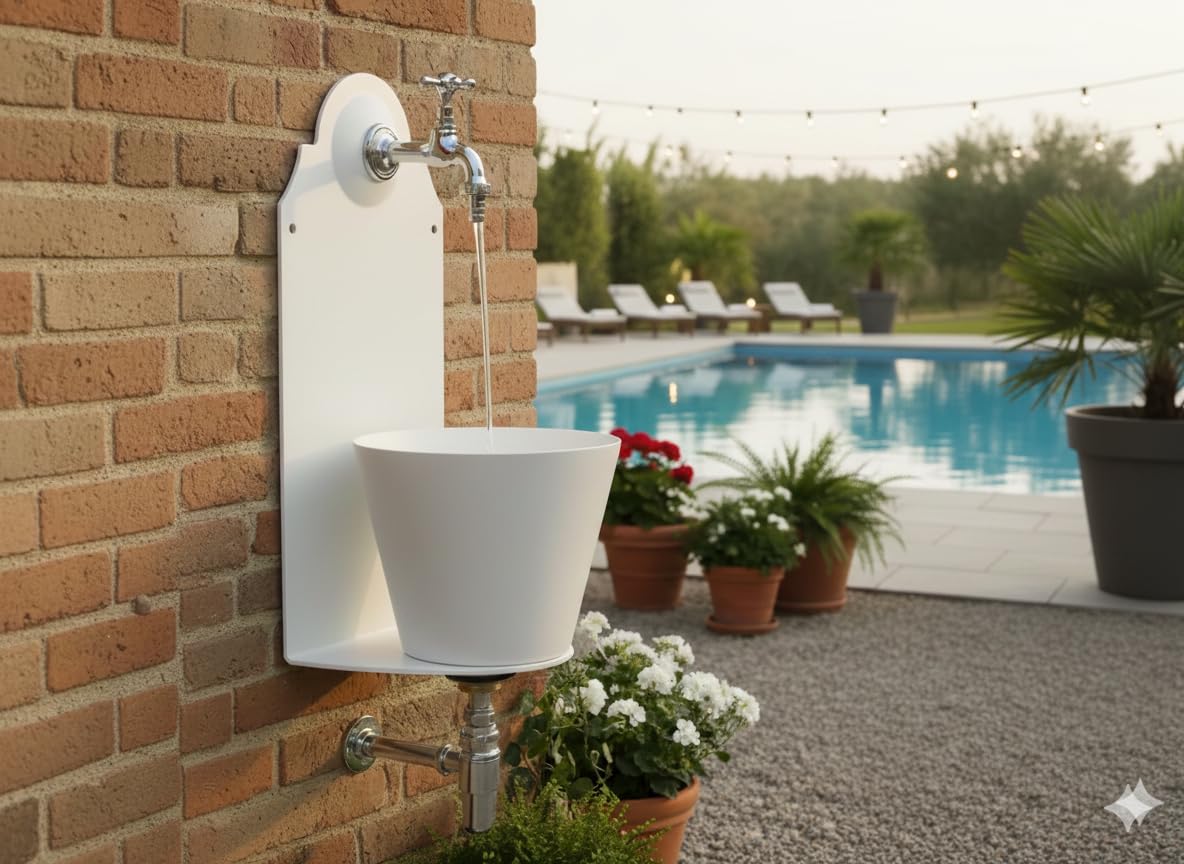 Belfer 42PR Fontana a Parete in Solido Metallo con Vaschetta Colore Bianco