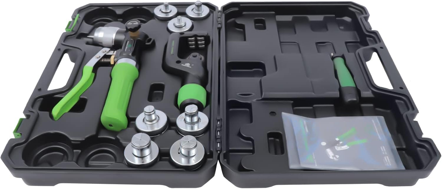 Generic Hydraulic Tube Expander Tool Swaging Tool Kit, Compact Deburring Tool With Tube Cutter, Professional High Efficient 7 Expander Heads for 3/8 to 1-1/8 Inches Copper Pipes