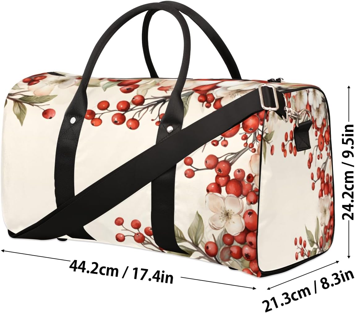Flowery Berry Travel Duffel Bag for Women Men Large Capacity Overnight Weekender Bags for Lightweight Waterproof Sport Gym Bag for Workout Yoga Swim