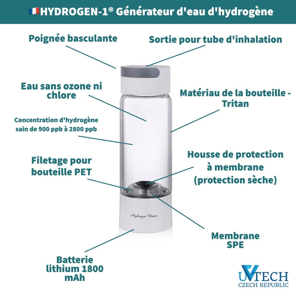 Hydrogen-1® Wasserstoff Original Wasser generator 400ml Japanische SPE-membran Wasserstoff-Inhalation, Schwarz