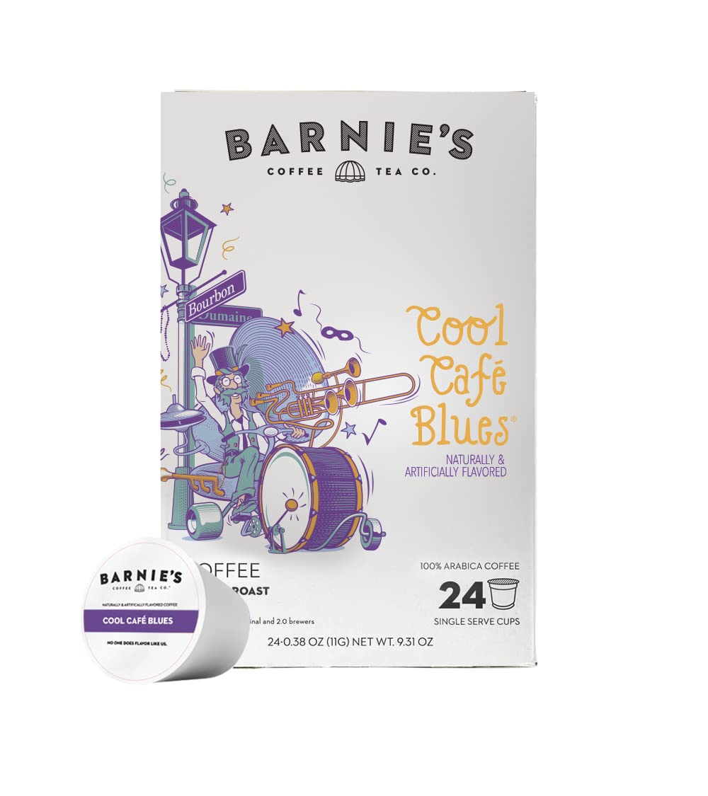 Barnie's Coffee Cool Café Blues Single Serve Coffee Pods with Caramel, Maple, Pecan and Cinnamon Rum Flavors, Medium Roast Arabica Coffee Beans Compatible with Keurig Brewers, 48 Count