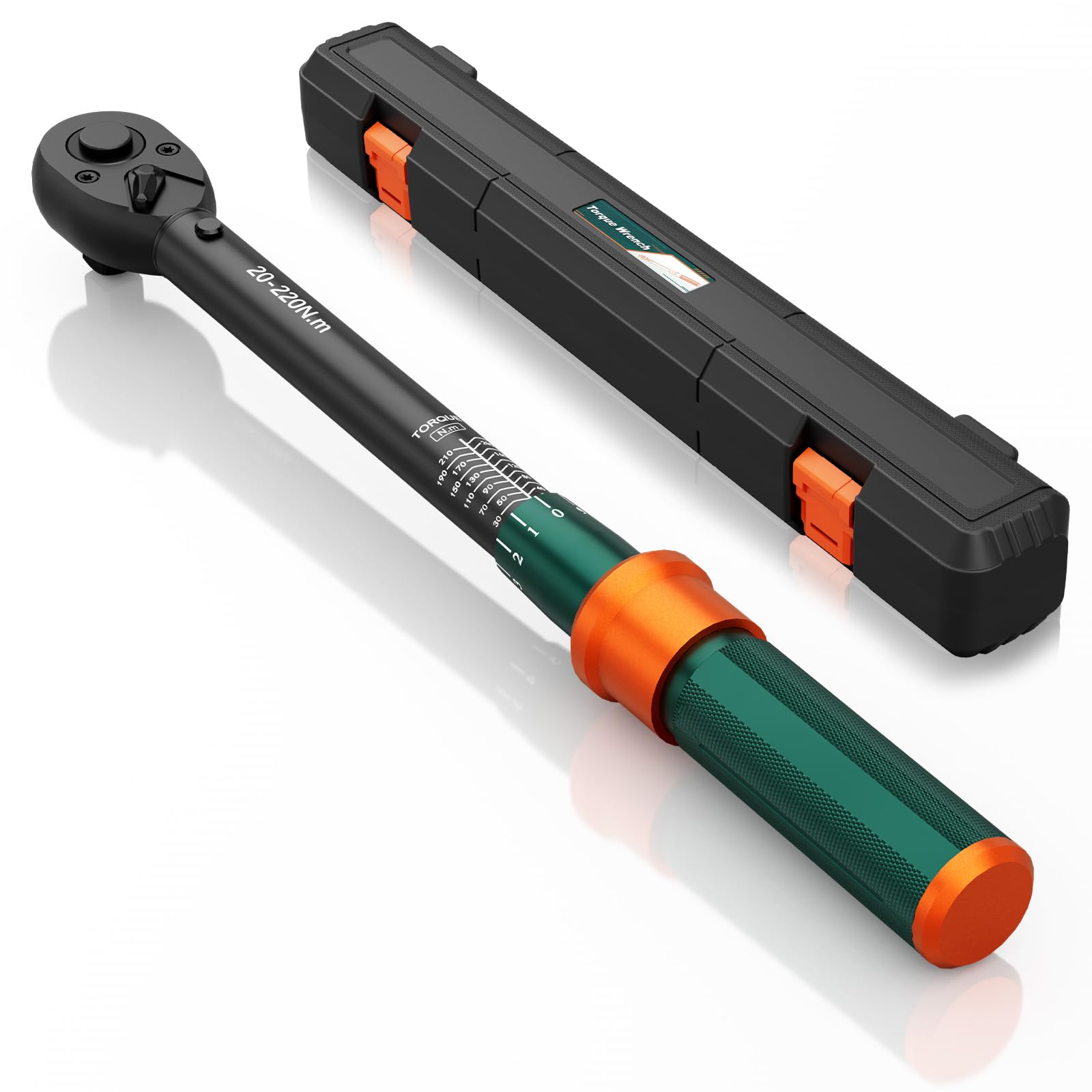 NADOKHI Drehmomentschlüssel 1/2 Zoll, 20-220Nm, 72 Zähne Wende Ratschenkopf Drehmomentschlüssel Auto, ±3% Fehlergenauigkeit, für Reifenwechsel, Motorrad, Auto, LKW Reparatur und Wartung