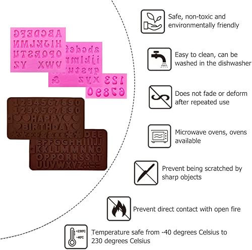 Miniatura 4 de 5 moldes para fondant de letras y números, VEINARDYL 0-9 números A-Z letras del alfabeto hechos a mano de silicona para dulces de chocolate, moldes