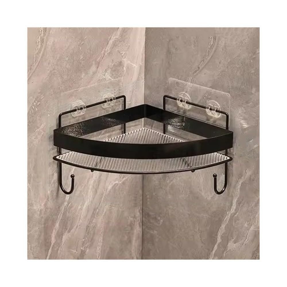 Corner Shower Caddy Adhesive Bathroom Shelf Wall Mounted With Hooks No Drill Triangle Acrylic Shower Organizer With Metal