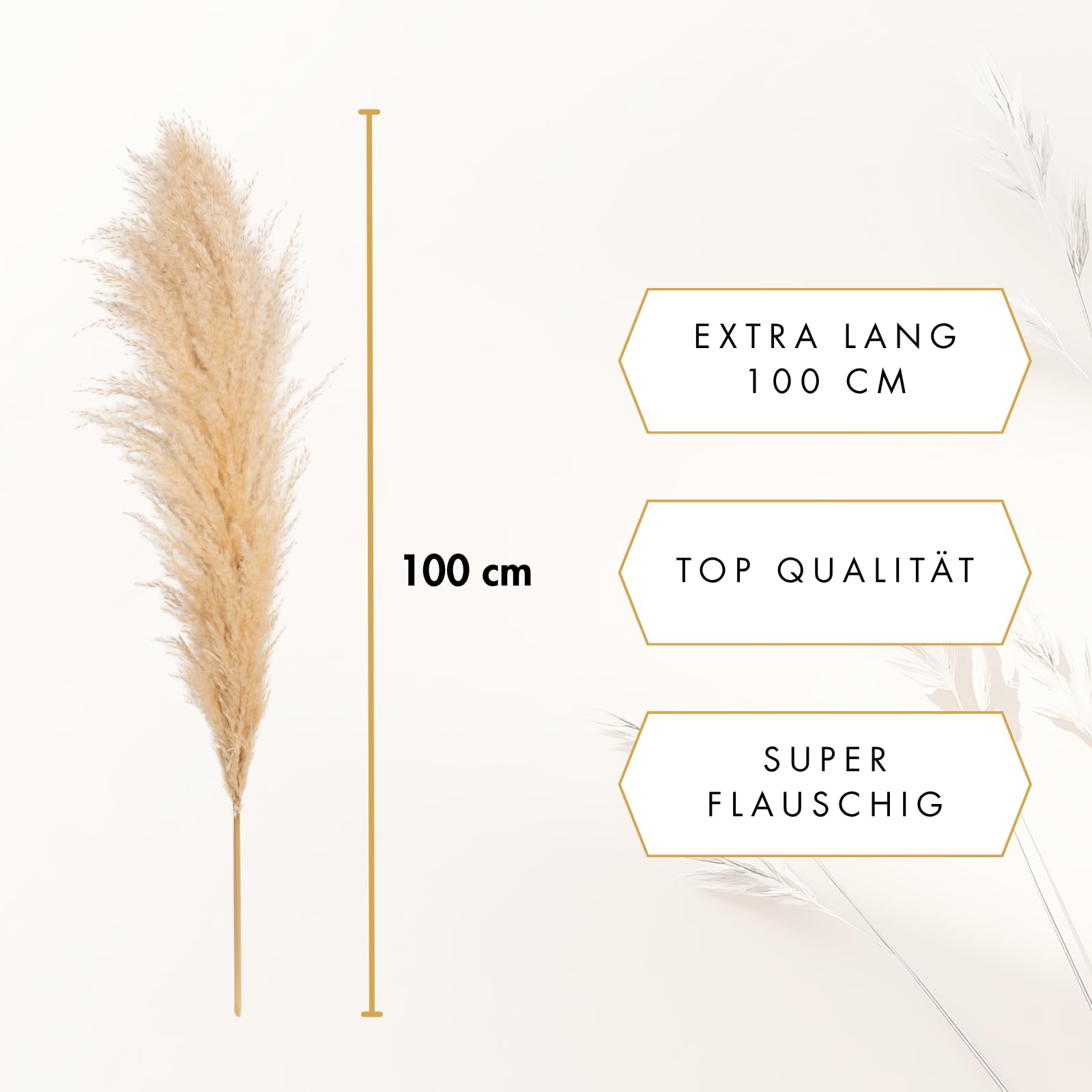 Pampasgras groß 100 cm - Trockenblumenstrauß XXL - Trockenblumen Boho Deko Beige Schlafzimmer Wohnzimmer Badezimmer Hochzeit Tischdeko getrocknet (10 Stück)