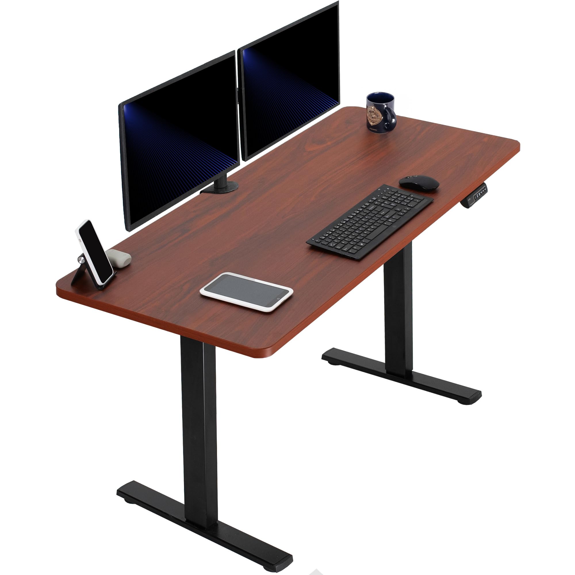 VIVO Electric 60 x 24 in Standing Desk, Memory Height Adjustment, 1B Series, One-Piece Dark Walnut Top, Black Frame, DESK-KIT-1B6D