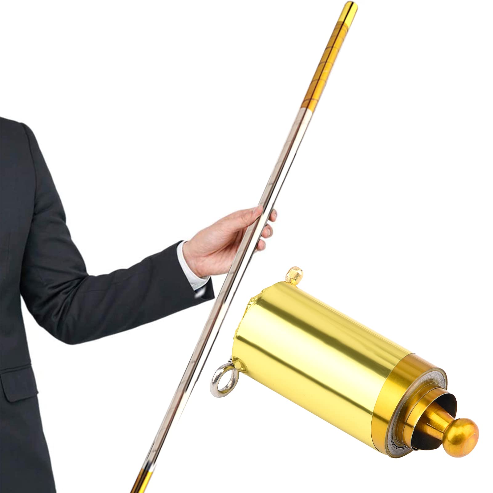 Magic Wand Magic Pocket Prop Magic Trick, 1.1m/43.3 inch Appearing Cane Pocket Staff Expandable Baton Elevated Staff Magic Wand Stage Skill Props for Party Performing(Gold Silver)