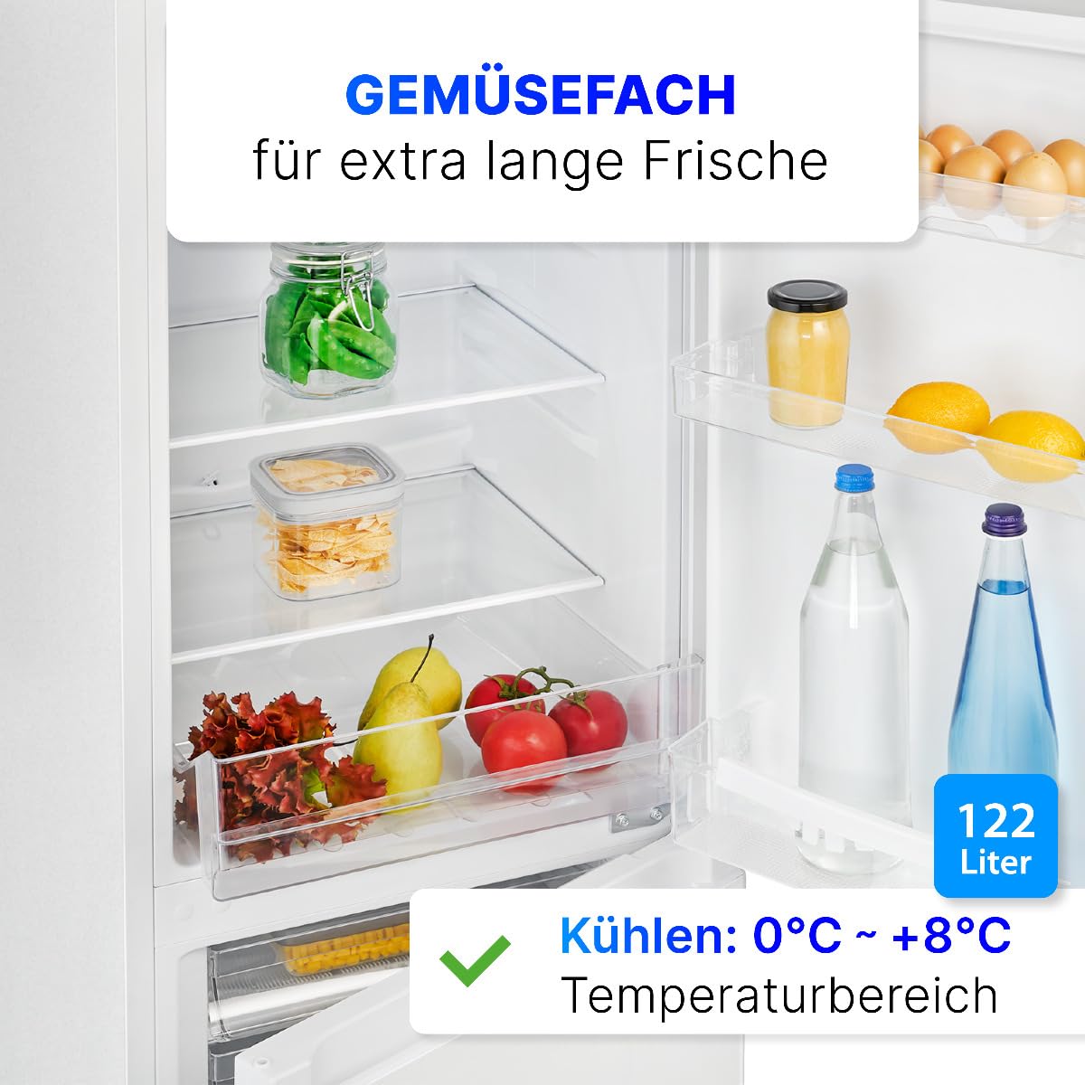 Bomann KG322-1-biała lodówka i zamrażarka, pojemność netto: 175 l, bezstopniowa regulacja temperatury, zawiasy do drzwi po prawej stronie, wymienne, regulowane nóżki