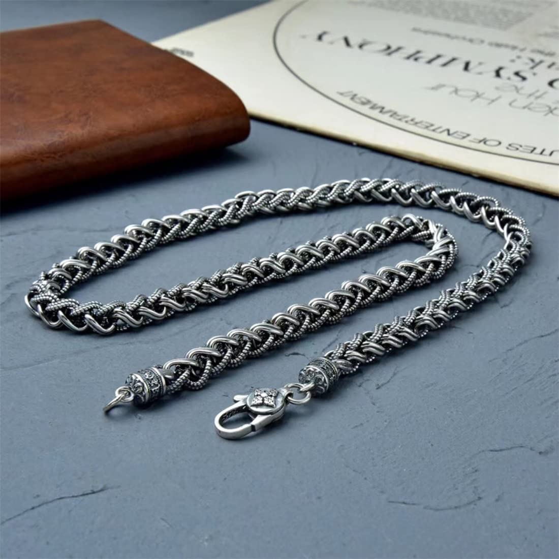 MęSki Srebrny Gruby Naszyjnik, Vintage S925 Srebrny Naszyjnik Vajra Woven Twist Chain